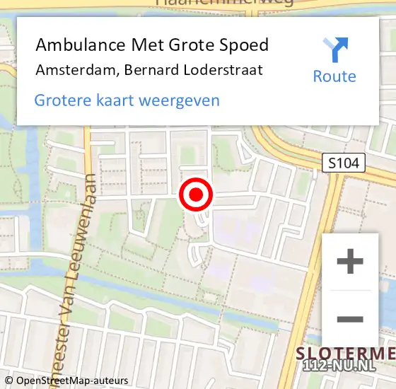 Locatie op kaart van de 112 melding: Ambulance Met Grote Spoed Naar Amsterdam, Bernard Loderstraat op 24 maart 2018 15:49