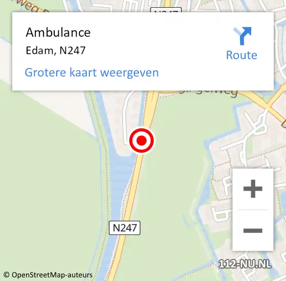 Locatie op kaart van de 112 melding: Ambulance Edam, N247 op 24 maart 2018 16:44