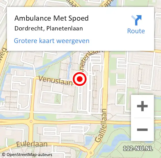 Locatie op kaart van de 112 melding: Ambulance Met Spoed Naar Dordrecht, Planetenlaan op 24 maart 2018 17:04