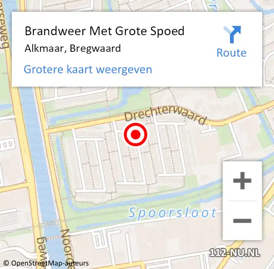 Locatie op kaart van de 112 melding: Brandweer Met Grote Spoed Naar Alkmaar, Bregwaard op 24 maart 2018 17:52