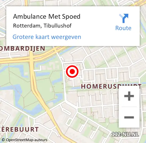 Locatie op kaart van de 112 melding: Ambulance Met Spoed Naar Rotterdam, Tibullushof op 24 maart 2018 18:26