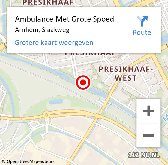 Locatie op kaart van de 112 melding: Ambulance Met Grote Spoed Naar Arnhem, Slaakweg op 24 maart 2018 18:27