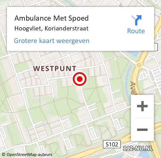 Locatie op kaart van de 112 melding: Ambulance Met Spoed Naar Hoogvliet, Korianderstraat op 24 maart 2018 20:15