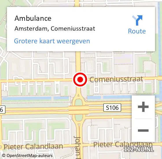 Locatie op kaart van de 112 melding: Ambulance Amsterdam, Comeniusstraat op 25 maart 2018 13:33