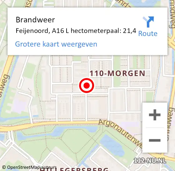 Locatie op kaart van de 112 melding: Brandweer Feijenoord, A16 L hectometerpaal: 21,4 op 25 maart 2018 14:14