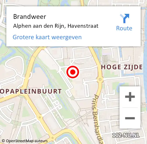 Locatie op kaart van de 112 melding: Brandweer Alphen aan den Rijn, Havenstraat op 25 maart 2018 15:17