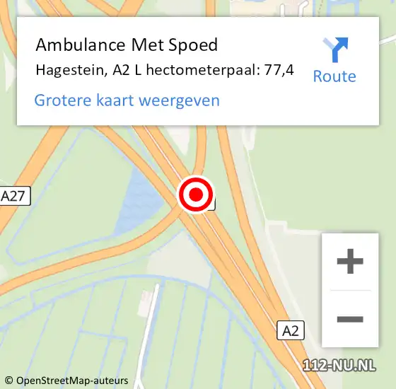 Locatie op kaart van de 112 melding: Ambulance Met Spoed Naar Hagestein, A2 L hectometerpaal: 77,4 op 25 maart 2018 15:20