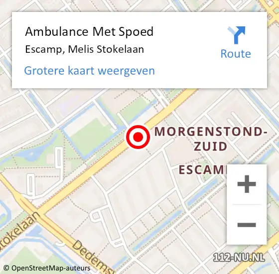 Locatie op kaart van de 112 melding: Ambulance Met Spoed Naar Escamp, Melis Stokelaan op 25 maart 2018 16:40