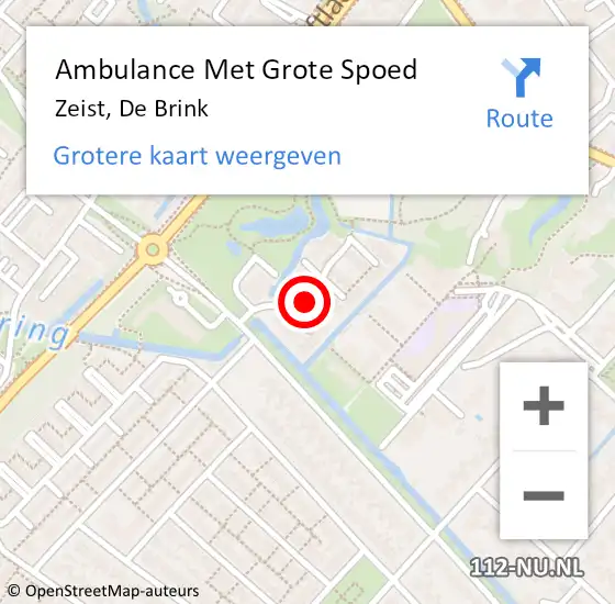 Locatie op kaart van de 112 melding: Ambulance Met Grote Spoed Naar Zeist, De Brink op 20 februari 2014 09:52