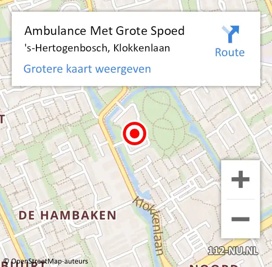 Locatie op kaart van de 112 melding: Ambulance Met Grote Spoed Naar 's-Hertogenbosch, Klokkenlaan op 26 maart 2018 01:16
