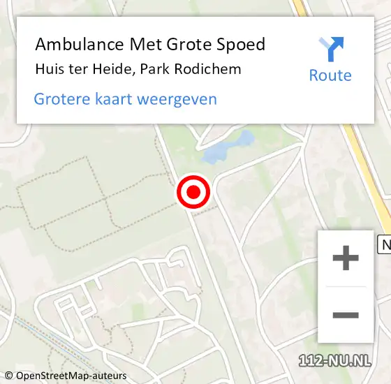 Locatie op kaart van de 112 melding: Ambulance Met Grote Spoed Naar Huis ter Heide, Park Rodichem op 26 maart 2018 03:09