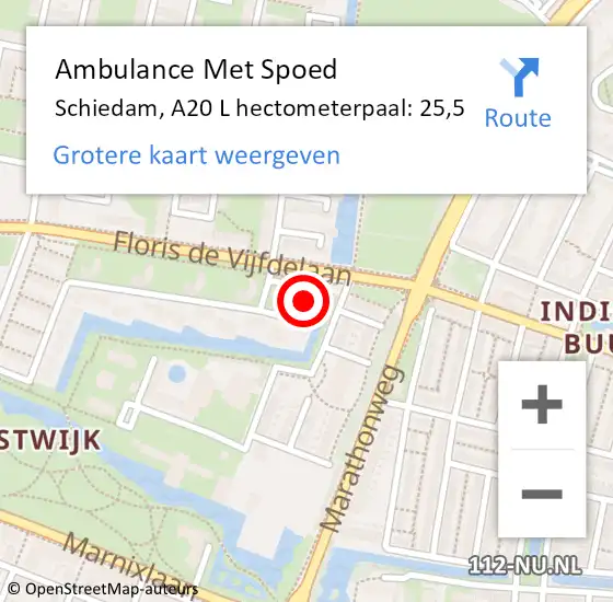 Locatie op kaart van de 112 melding: Ambulance Met Spoed Naar Schiedam, A20 L hectometerpaal: 25,5 op 26 maart 2018 06:54