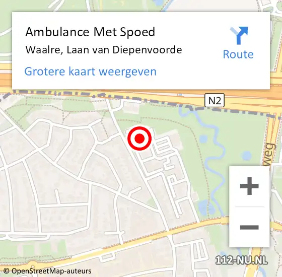 Locatie op kaart van de 112 melding: Ambulance Met Spoed Naar Waalre, Laan van Diepenvoorde op 26 maart 2018 07:32