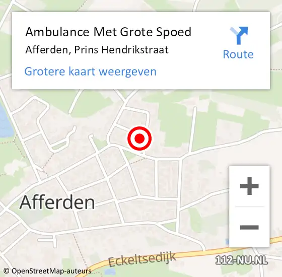 Locatie op kaart van de 112 melding: Ambulance Met Grote Spoed Naar Afferden, Prins Hendrikstraat op 26 maart 2018 08:22