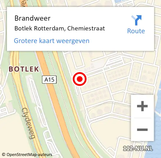 Locatie op kaart van de 112 melding: Brandweer Botlek Rotterdam, Chemiestraat op 26 maart 2018 13:06