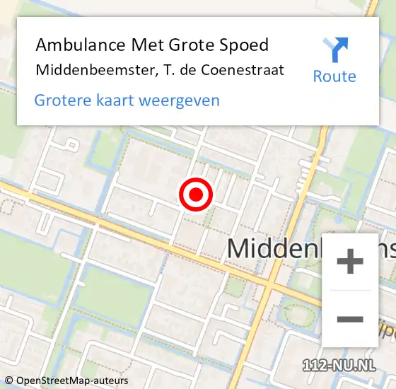Locatie op kaart van de 112 melding: Ambulance Met Grote Spoed Naar Middenbeemster, T. de Coenestraat op 26 maart 2018 13:12