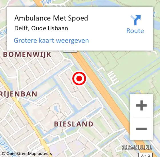 Locatie op kaart van de 112 melding: Ambulance Met Spoed Naar Delft, Oude IJsbaan op 26 maart 2018 13:56