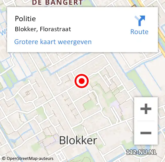 Locatie op kaart van de 112 melding: Politie Blokker, Florastraat op 27 maart 2018 08:29