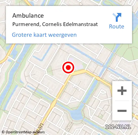 Locatie op kaart van de 112 melding: Ambulance Purmerend, Cornelis Edelmanstraat op 27 maart 2018 10:29