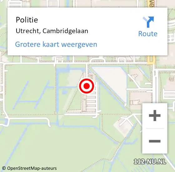 Locatie op kaart van de 112 melding: Politie Utrecht, Cambridgelaan op 27 maart 2018 14:04