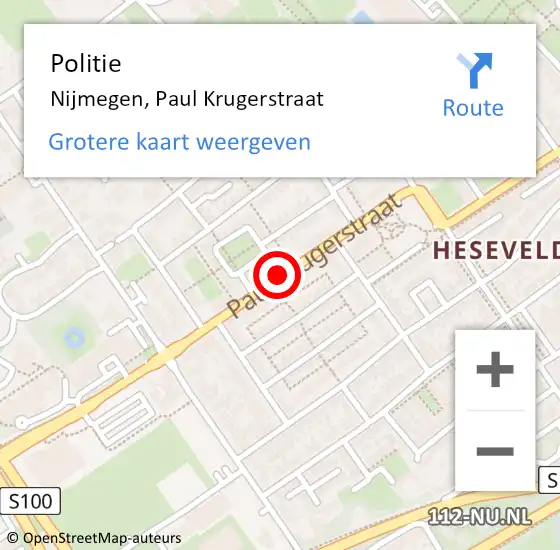 Locatie op kaart van de 112 melding: Politie Nijmegen, Paul Krugerstraat op 27 maart 2018 17:10