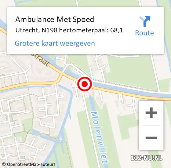 Locatie op kaart van de 112 melding: Ambulance Met Spoed Naar Utrecht, N198 hectometerpaal: 68,1 op 27 maart 2018 18:22