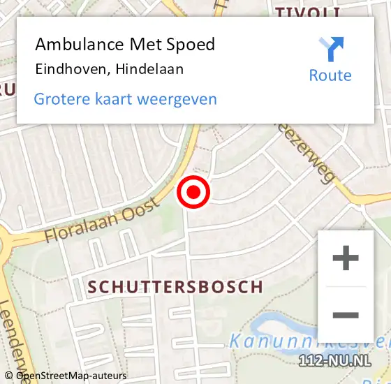 Locatie op kaart van de 112 melding: Ambulance Met Spoed Naar Eindhoven, Hindelaan op 28 maart 2018 00:41