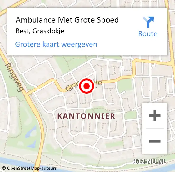Locatie op kaart van de 112 melding: Ambulance Met Grote Spoed Naar Best, Grasklokje op 28 maart 2018 03:55