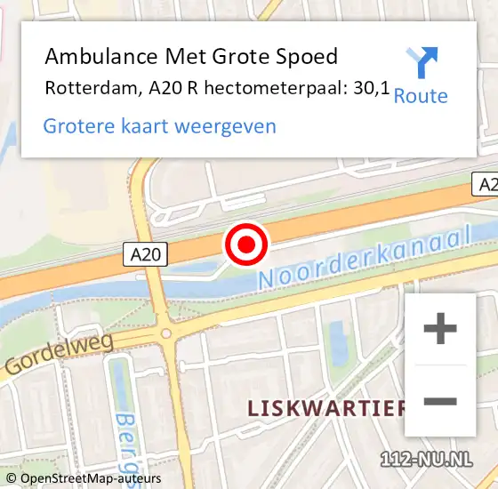 Locatie op kaart van de 112 melding: Ambulance Met Grote Spoed Naar Rotterdam, A20 R hectometerpaal: 30,1 op 28 maart 2018 06:19