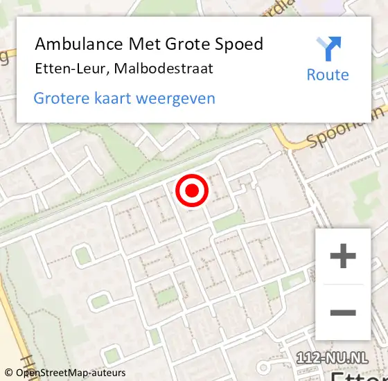 Locatie op kaart van de 112 melding: Ambulance Met Grote Spoed Naar Etten-Leur, Malbodestraat op 28 maart 2018 08:10