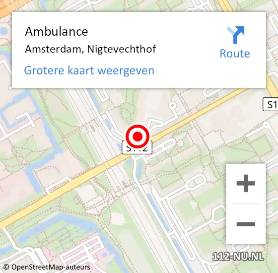 Locatie op kaart van de 112 melding: Ambulance Amsterdam, Nigtevechthof op 28 maart 2018 13:44