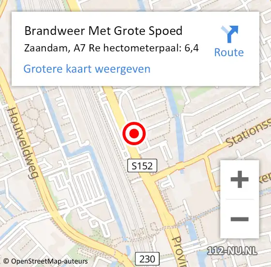 Locatie op kaart van de 112 melding: Brandweer Met Grote Spoed Naar Zaandam, A7 Re hectometerpaal: 6,4 op 28 maart 2018 21:35