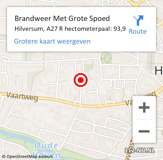 Locatie op kaart van de 112 melding: Brandweer Met Grote Spoed Naar Hilversum, A27 L hectometerpaal: 95,4 op 29 maart 2018 08:15