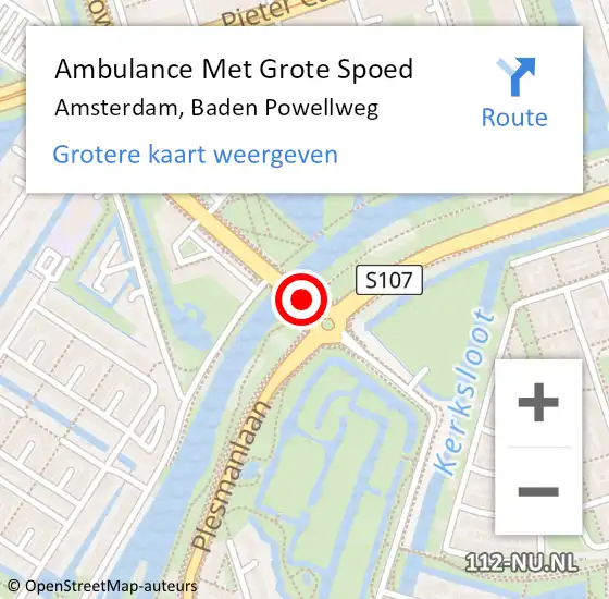 Locatie op kaart van de 112 melding: Ambulance Met Grote Spoed Naar Amsterdam, Baden Powellweg op 29 maart 2018 08:24
