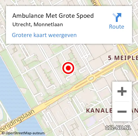 Locatie op kaart van de 112 melding: Ambulance Met Grote Spoed Naar Utrecht, Monnetlaan op 29 maart 2018 08:59