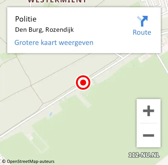 Locatie op kaart van de 112 melding: Politie Den Burg, Rozendijk op 29 maart 2018 13:10