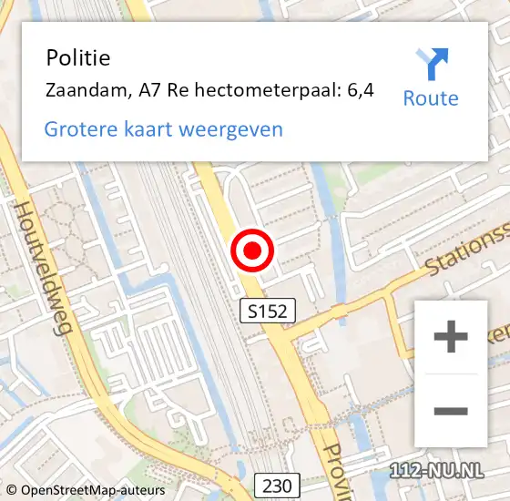 Locatie op kaart van de 112 melding: Politie Zaandam, A7 Re hectometerpaal: 6,4 op 29 maart 2018 16:13