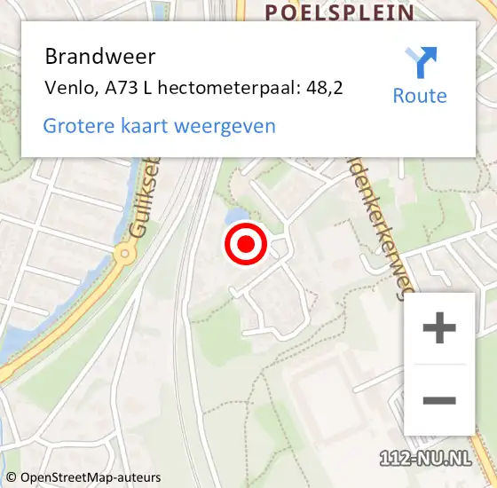 Locatie op kaart van de 112 melding: Brandweer Venlo, A73 L hectometerpaal: 48,2 op 29 maart 2018 17:06
