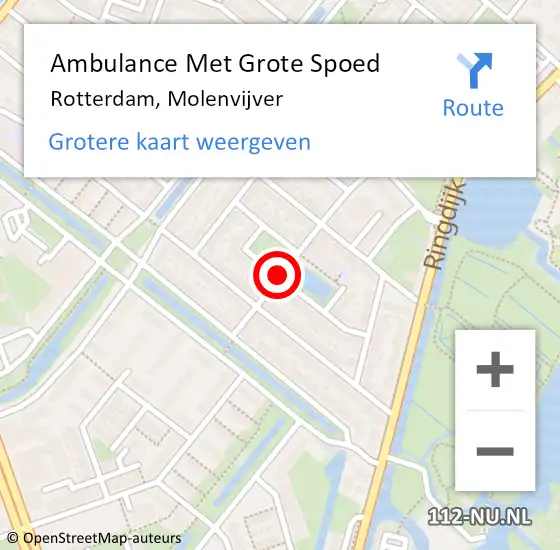 Locatie op kaart van de 112 melding: Ambulance Met Grote Spoed Naar Rotterdam, Molenvijver op 29 maart 2018 20:51