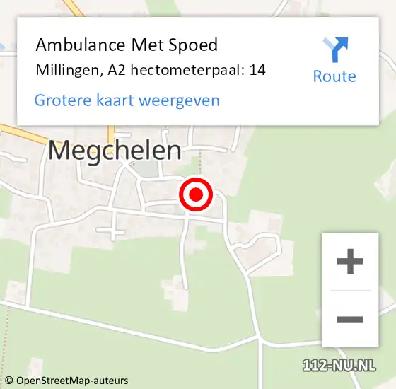 Locatie op kaart van de 112 melding: Ambulance Met Spoed Naar Millingen, A2 hectometerpaal: 14 op 30 maart 2018 03:20