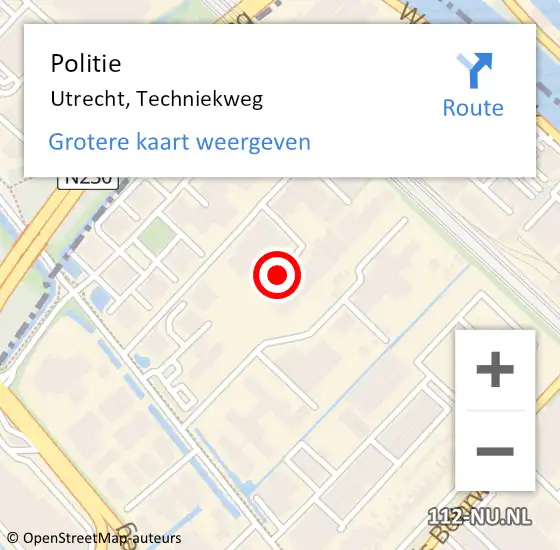 Locatie op kaart van de 112 melding: Politie Utrecht, Techniekweg op 30 maart 2018 07:01