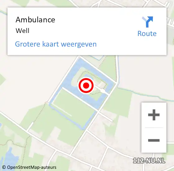 Locatie op kaart van de 112 melding: Ambulance Well op 30 maart 2018 09:30