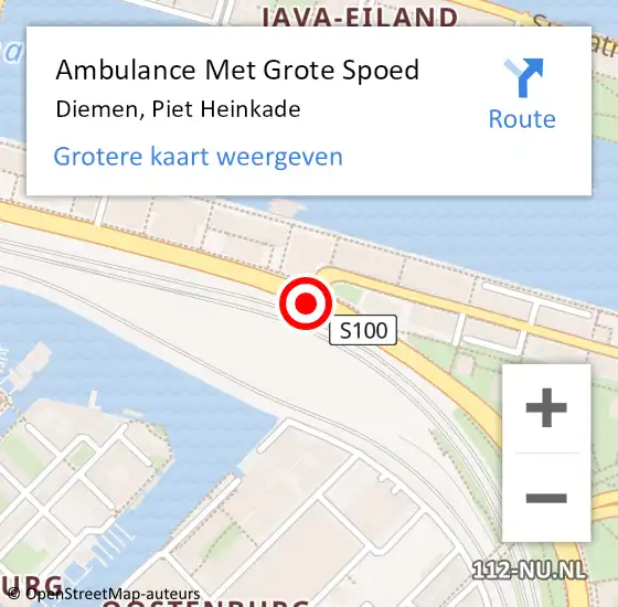 Locatie op kaart van de 112 melding: Ambulance Met Grote Spoed Naar Diemen, Piet Heinkade op 30 maart 2018 09:51