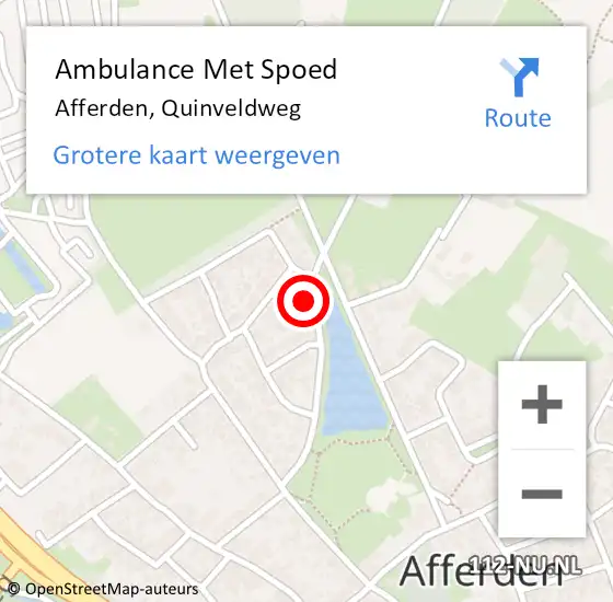Locatie op kaart van de 112 melding: Ambulance Met Spoed Naar Afferden, Quinveldweg op 30 maart 2018 10:49