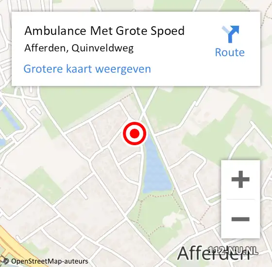 Locatie op kaart van de 112 melding: Ambulance Met Grote Spoed Naar Afferden, Quinveldweg op 30 maart 2018 11:01