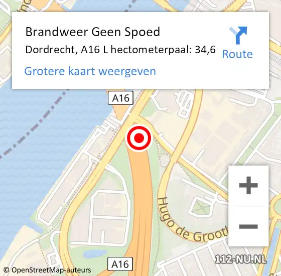 Locatie op kaart van de 112 melding: Brandweer Geen Spoed Naar Dordrecht, A16 L hectometerpaal: 36,2 op 30 maart 2018 15:12