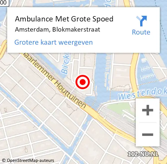 Locatie op kaart van de 112 melding: Ambulance Met Grote Spoed Naar Amsterdam, Blokmakerstraat op 30 maart 2018 16:42