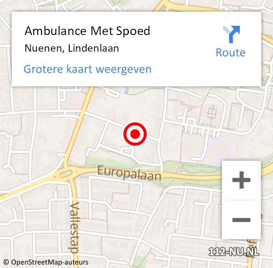 Locatie op kaart van de 112 melding: Ambulance Met Spoed Naar Nuenen, Lindenlaan op 30 maart 2018 21:30