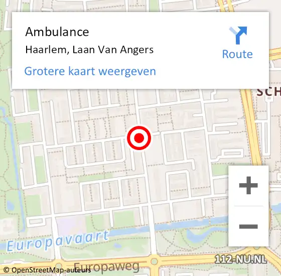 Locatie op kaart van de 112 melding: Ambulance Haarlem, Laan Van Angers op 31 maart 2018 02:15