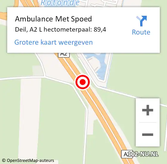 Locatie op kaart van de 112 melding: Ambulance Met Spoed Naar Deil, A2 R hectometerpaal: 90,3 op 31 maart 2018 07:12
